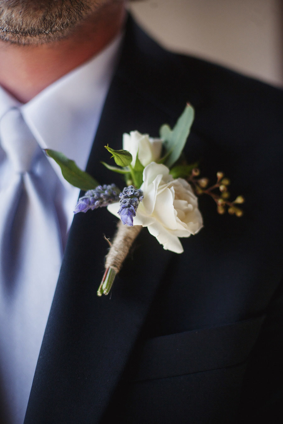 rose and lavender sprig boutonniere