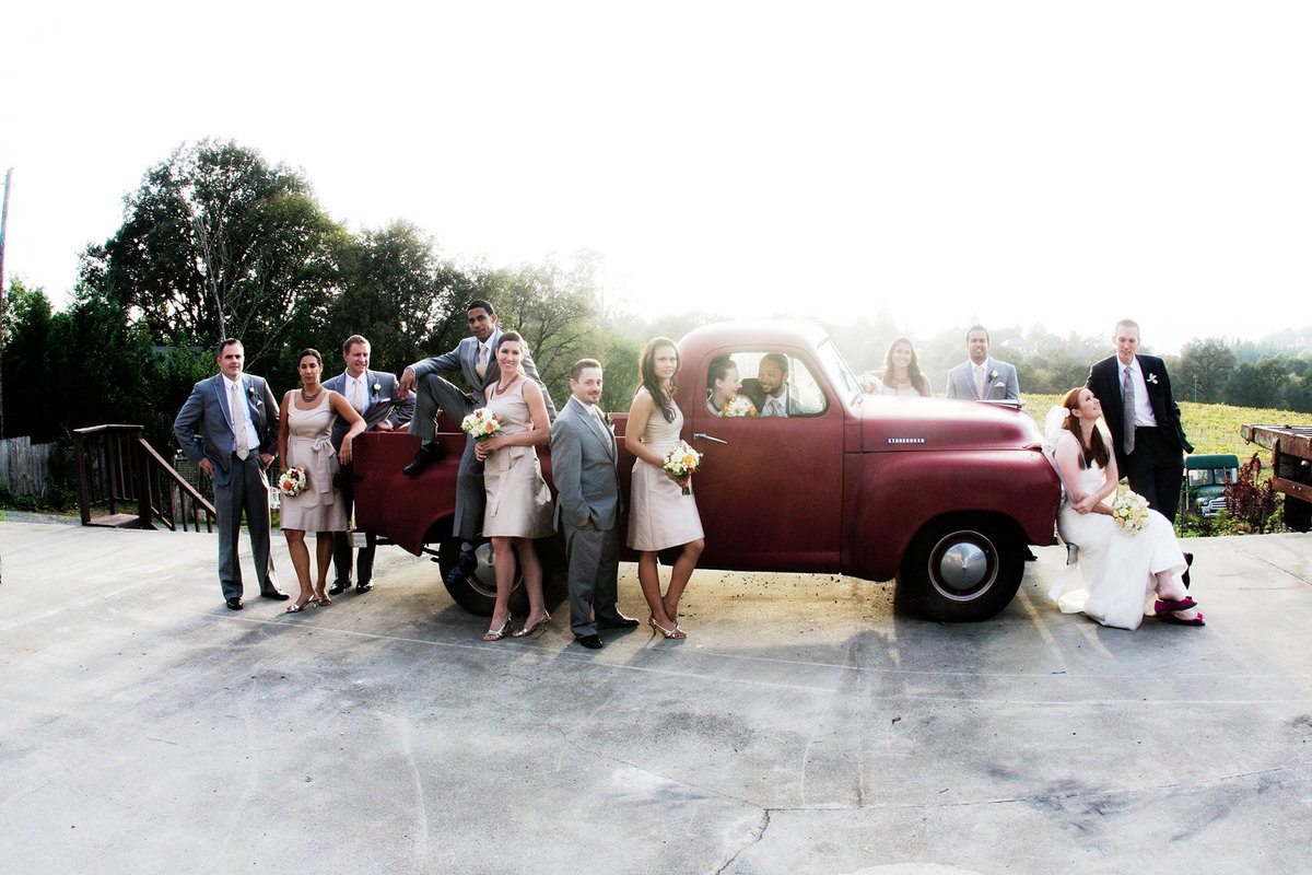vintage truck and bridal party