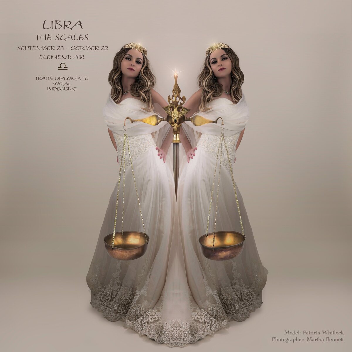 Libra woman mirrored holding scales 