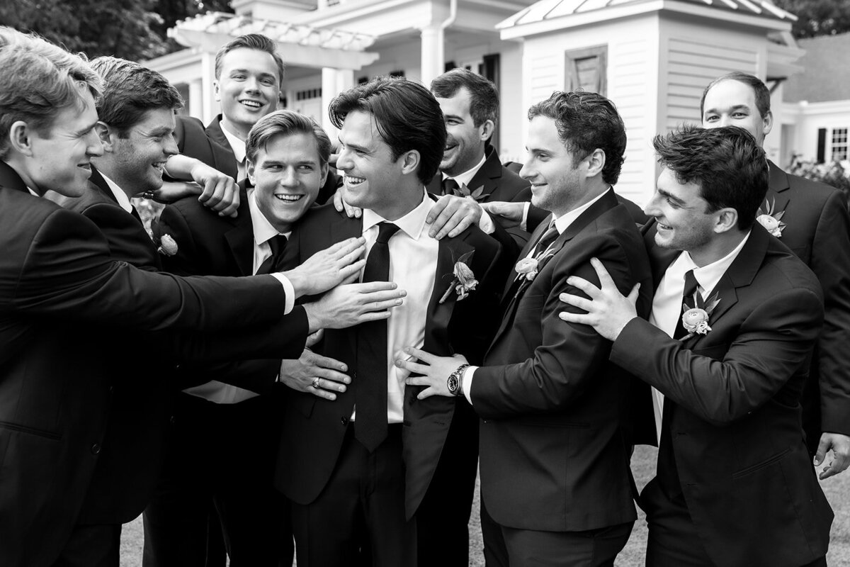 Groom and groomsmen having a good time at Greenfield Farm in Georgia