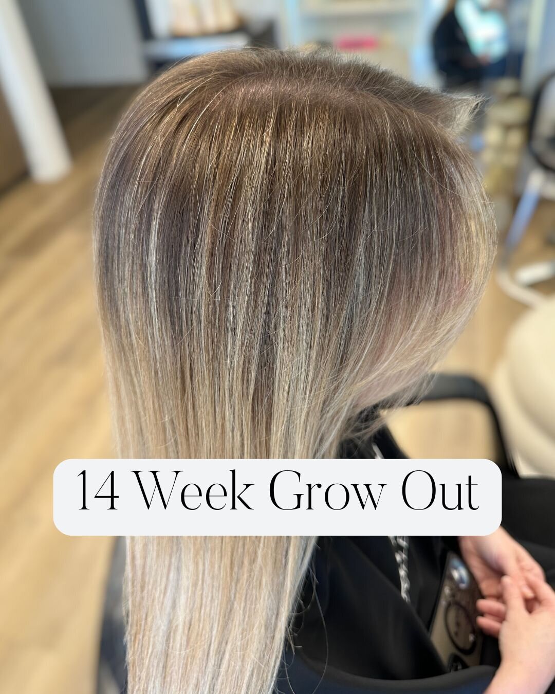 Omaha lived-in dimensional blonde goes 14 weeks between salon appointments without a harsh grow-out line of demarcation and brass.