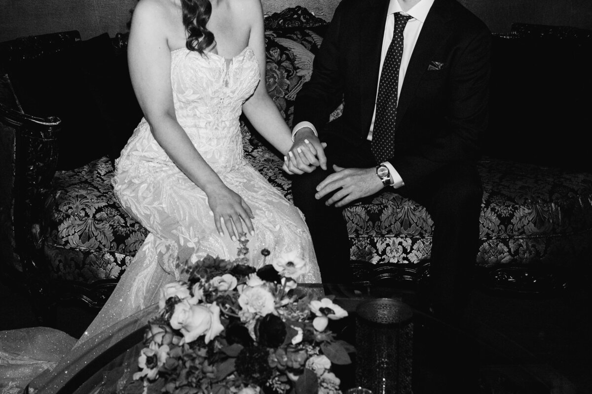 lounge room the ruins seattle wedding couple in black and white