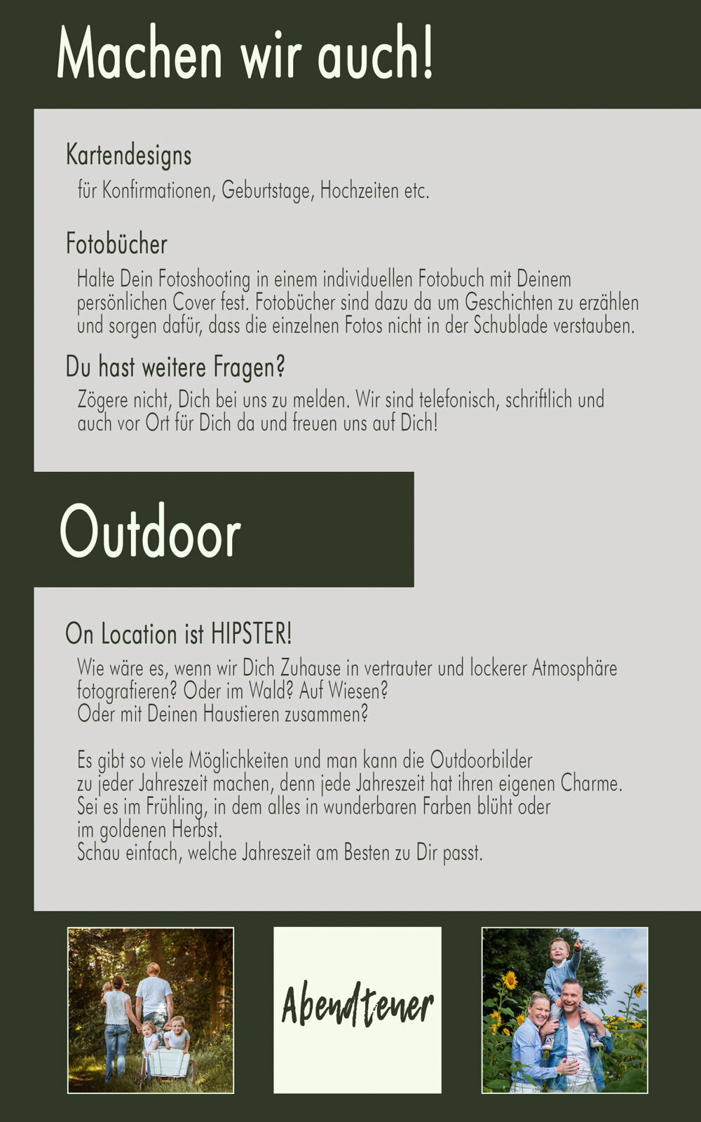 Preisliste Machen wir auch Ihr Fotograf 2025