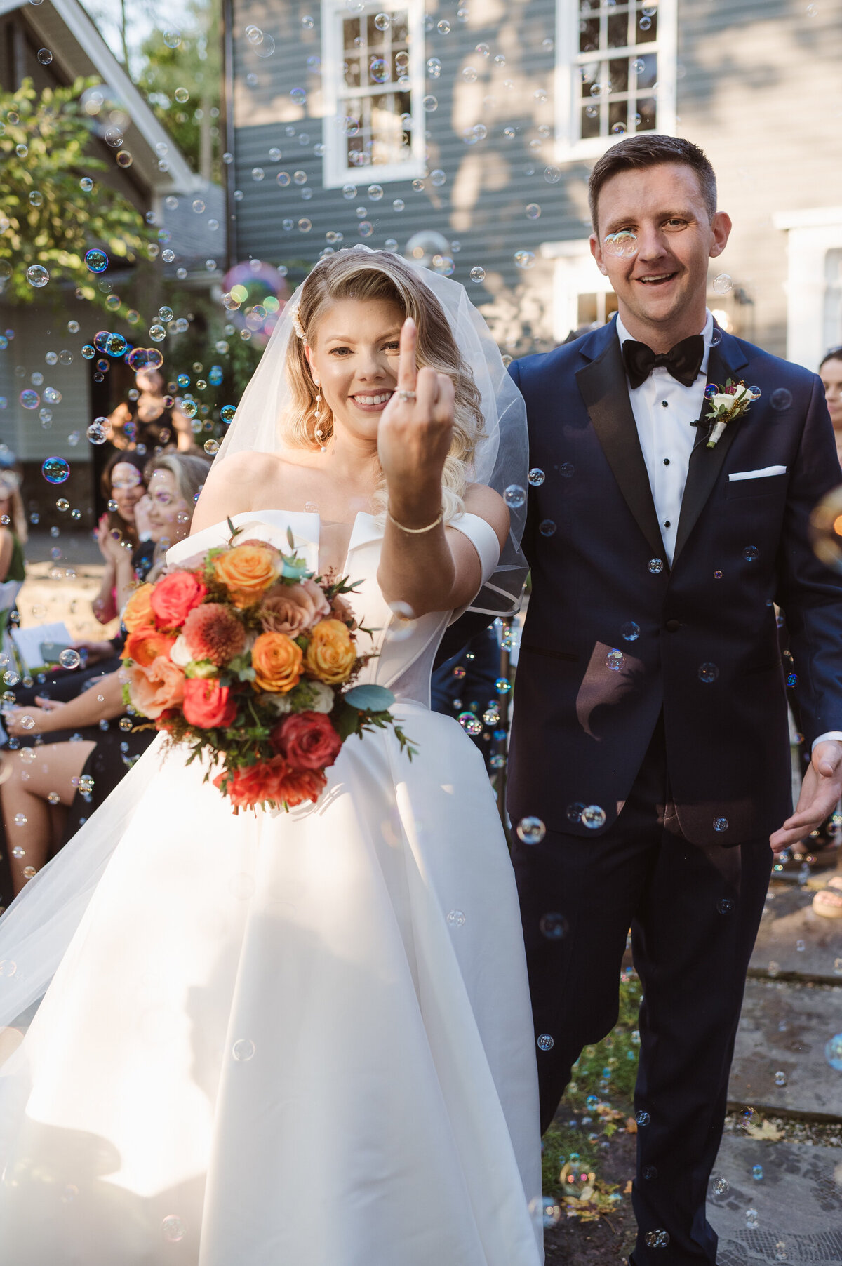 wedding ceremony with bubble exit