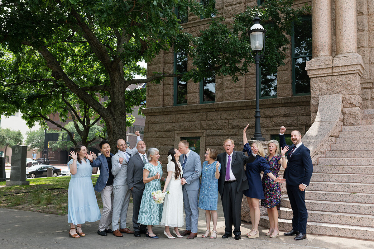 Outdoor portrait of Fort Worth couple at their courthouse wedding.