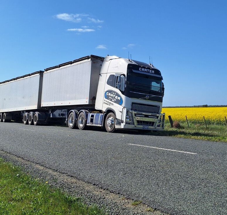 Large B Double Truck pulled over on side of road during transport