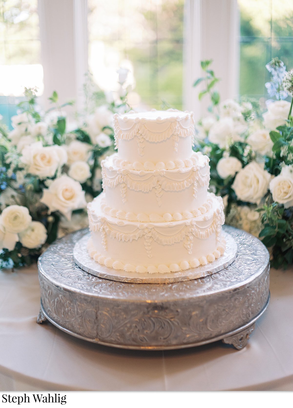 cake meadow, cake flowers, three tiered cake 