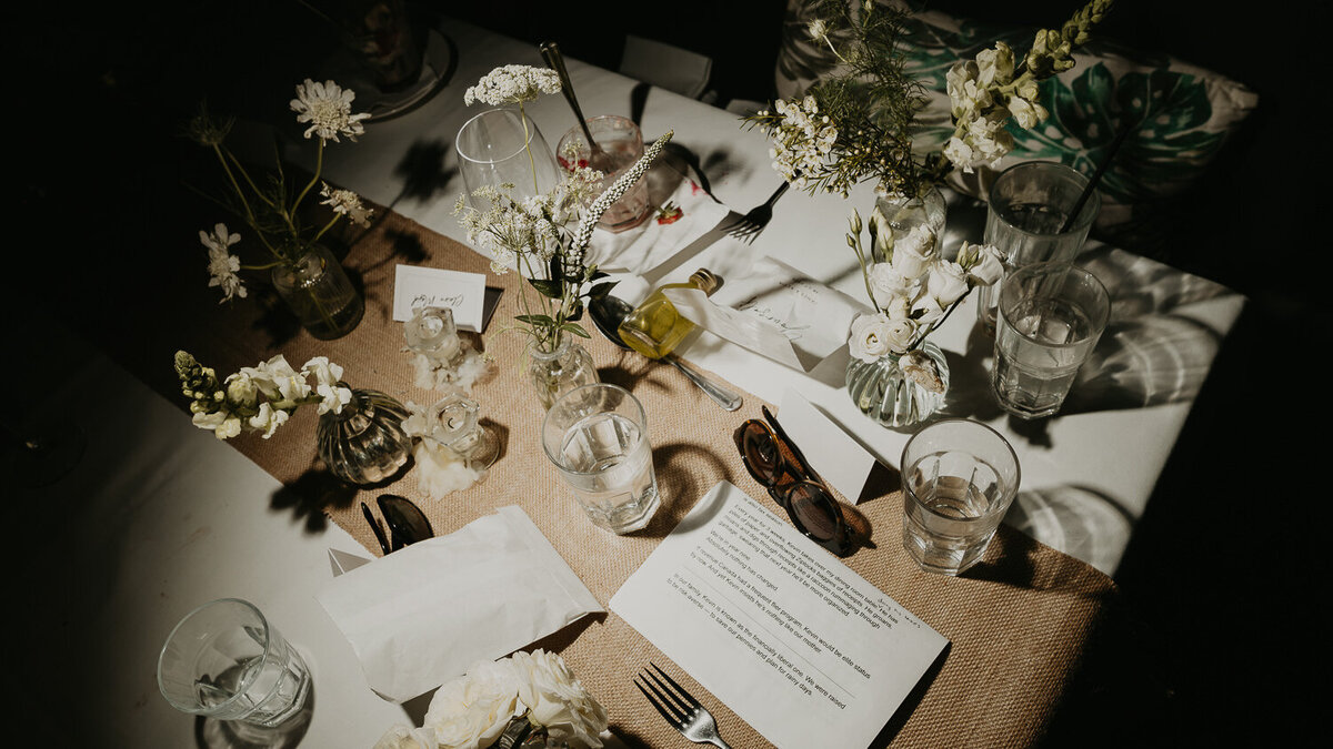 Messy tables at a wedding in London. 