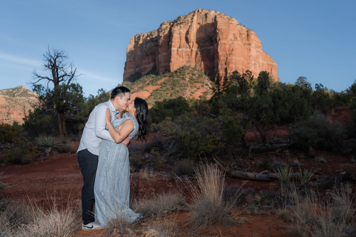 Bell Rock Sedona Arizona Elopement with Asian couple kissing.