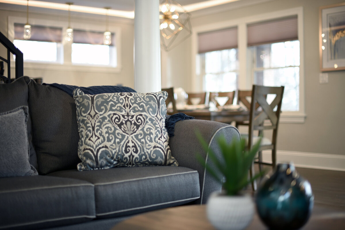 Close up of professionally staged living room furniture