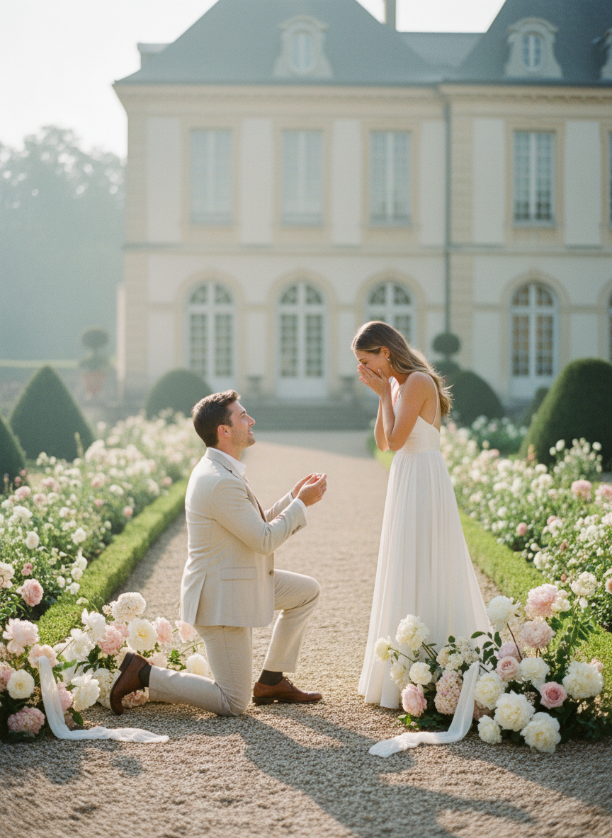 Firefly_Gemini Flash_“Fine-art engagement photography shot on soft film stock. A proposal unfolding at a g 320488