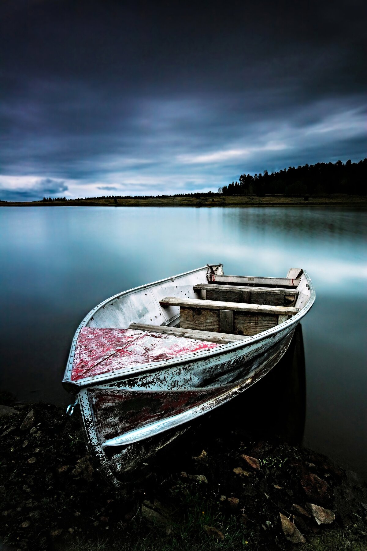 Weathered Boat on Lake by Michael Kaal Photography 