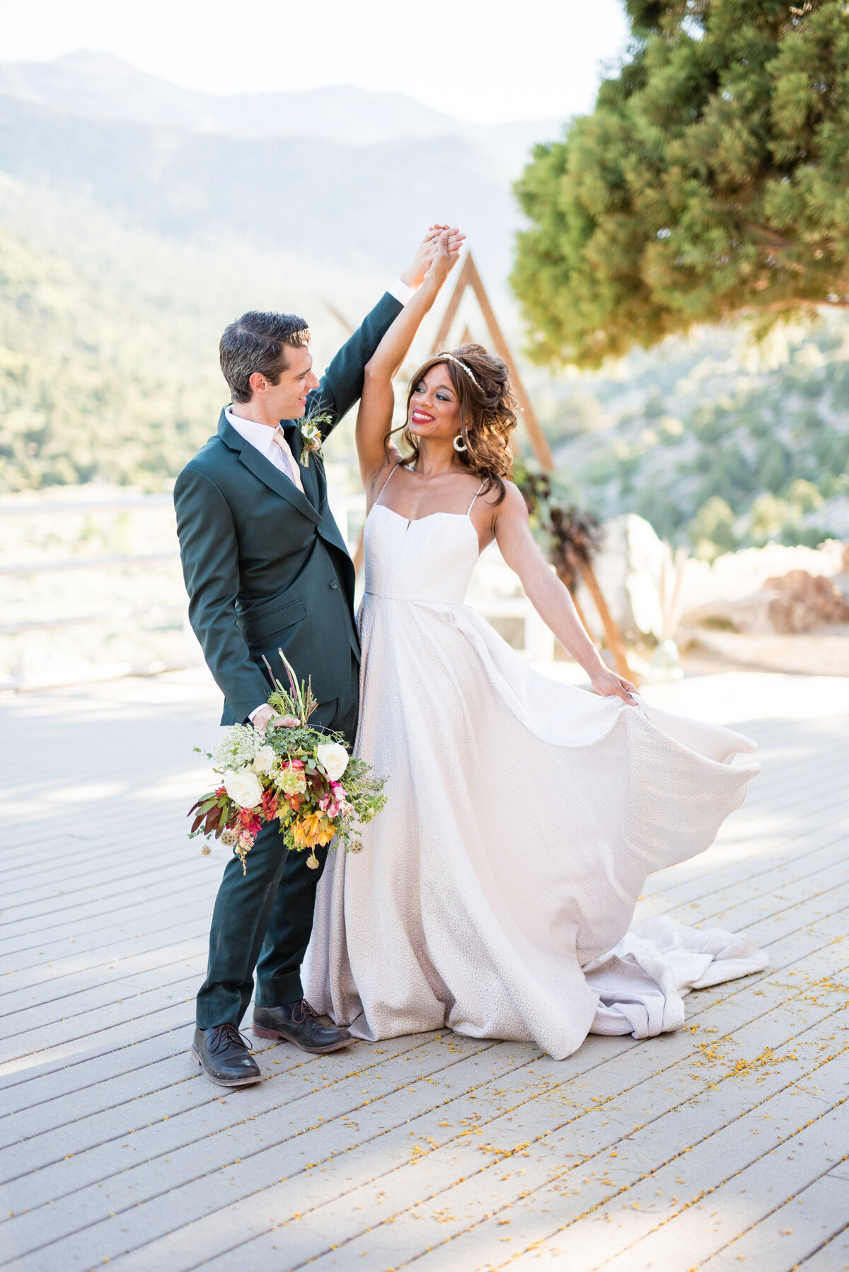 Bride and groom share a dance with one another at Mount Charleston Lodge in Las Vegas, Nevada.