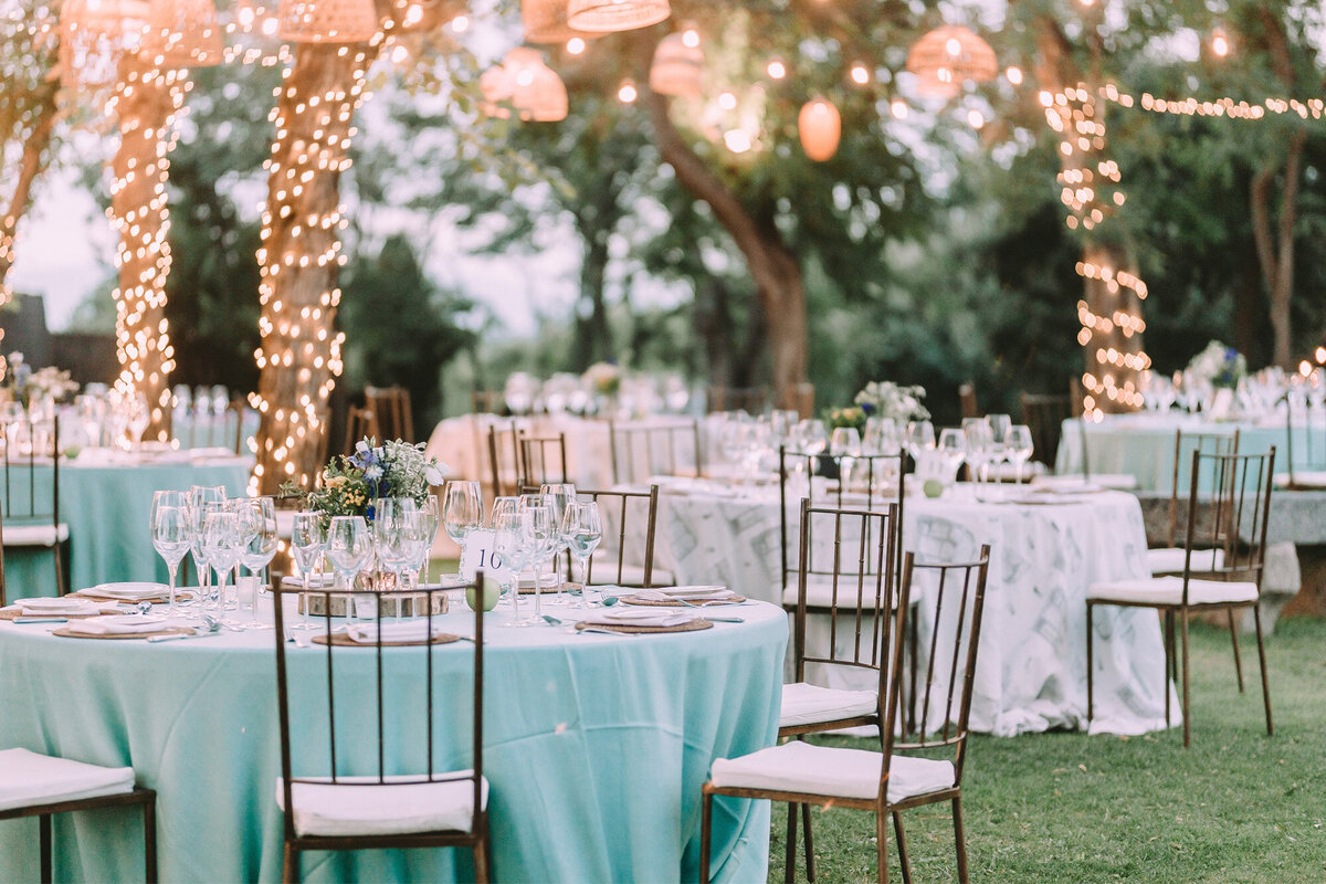 Wedding reception site with tables and chairs