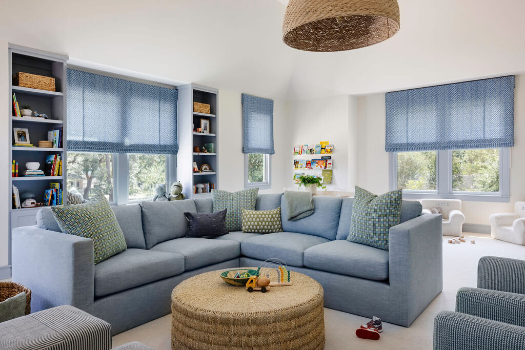 oyster creek studios stripling new build blue shapes living room