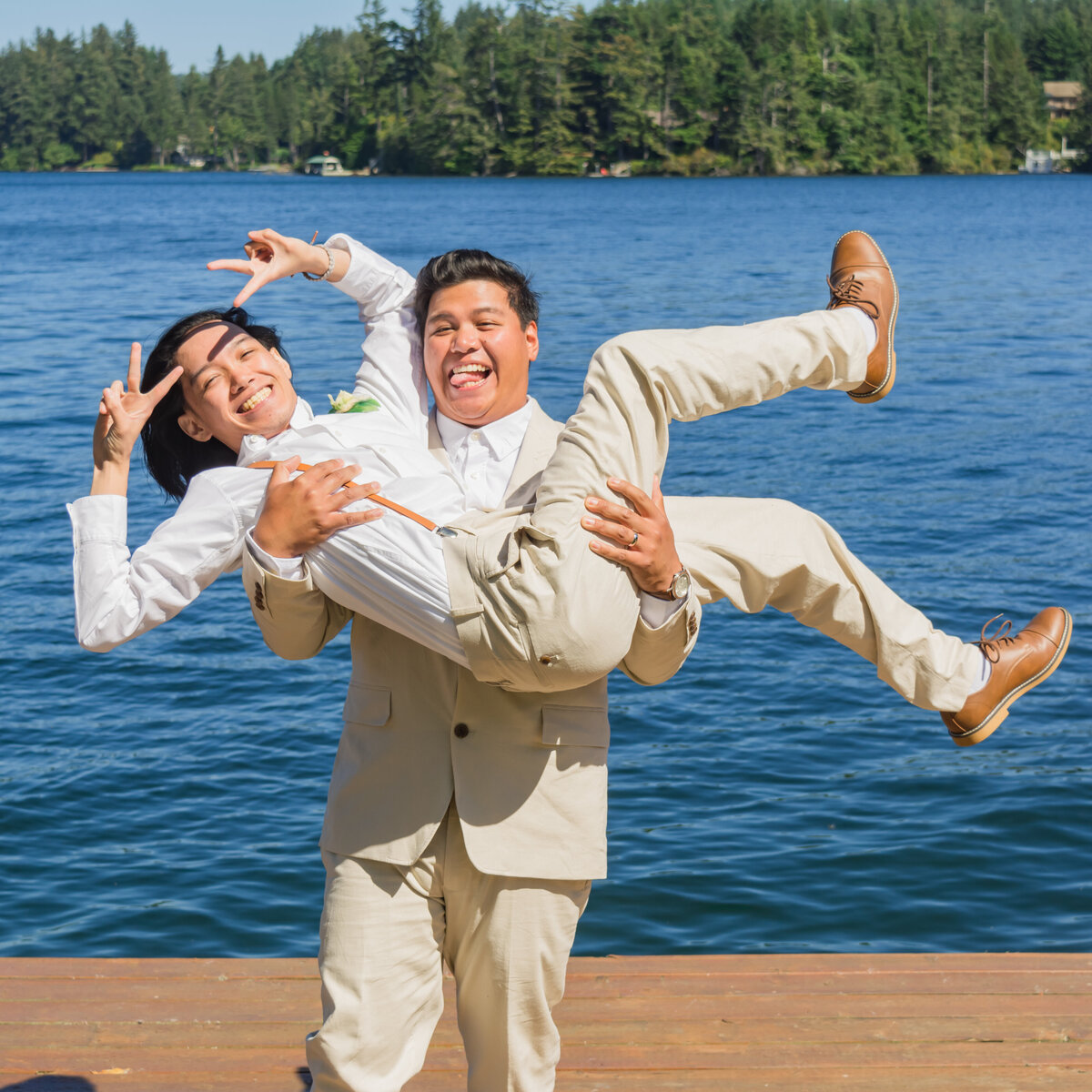Groom and groomsman. Funny photo. Lake Tahoe Wedding