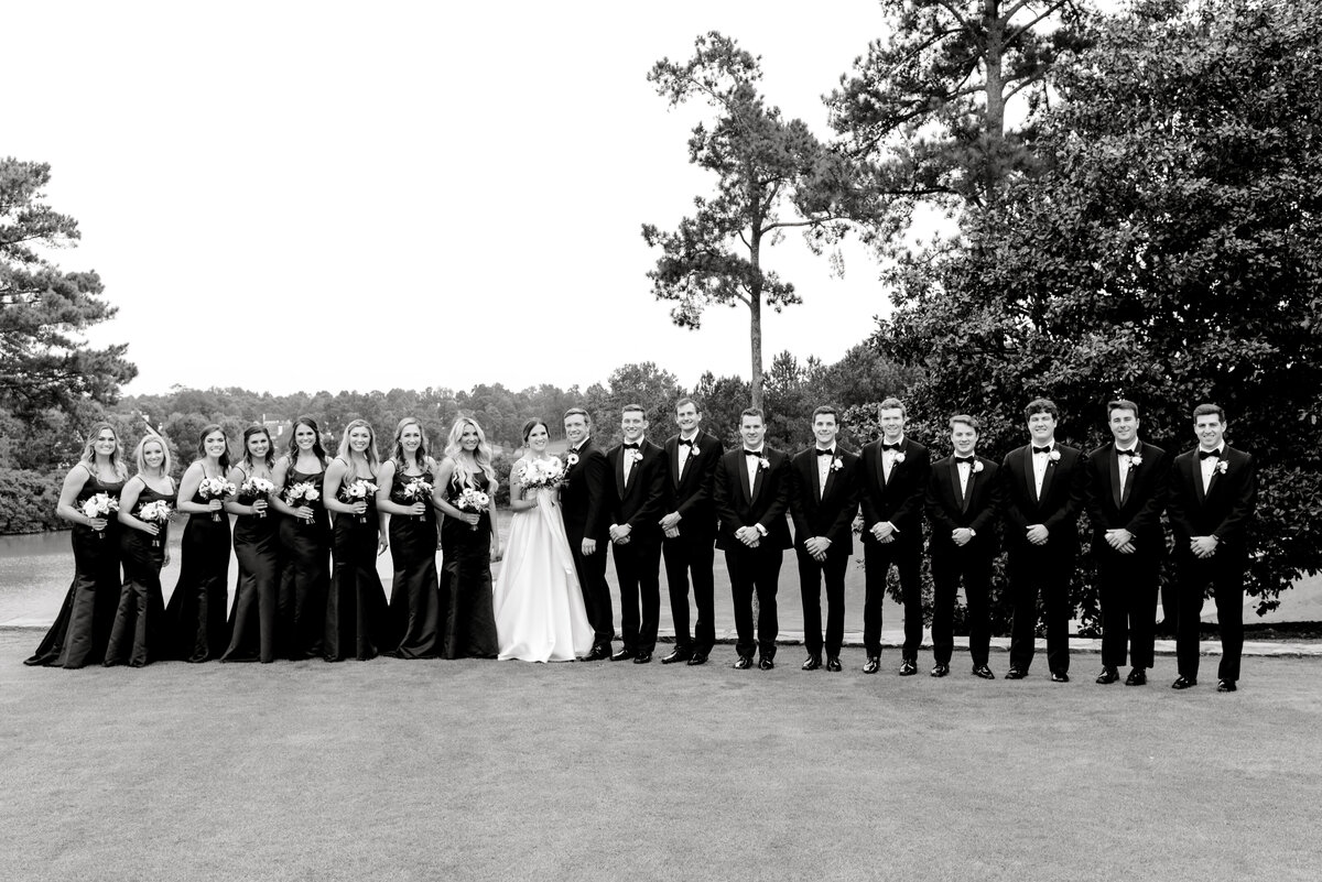entire bridal party in a field