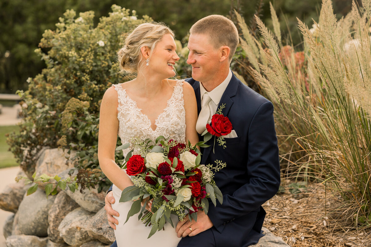 Bride and groom at Gathered Oaks in Alexandria Minnesota on their wedding day