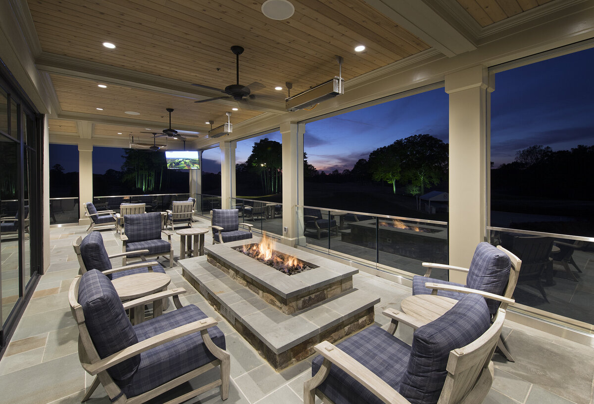 covered veranda with fire table at Cherokee Country Club
