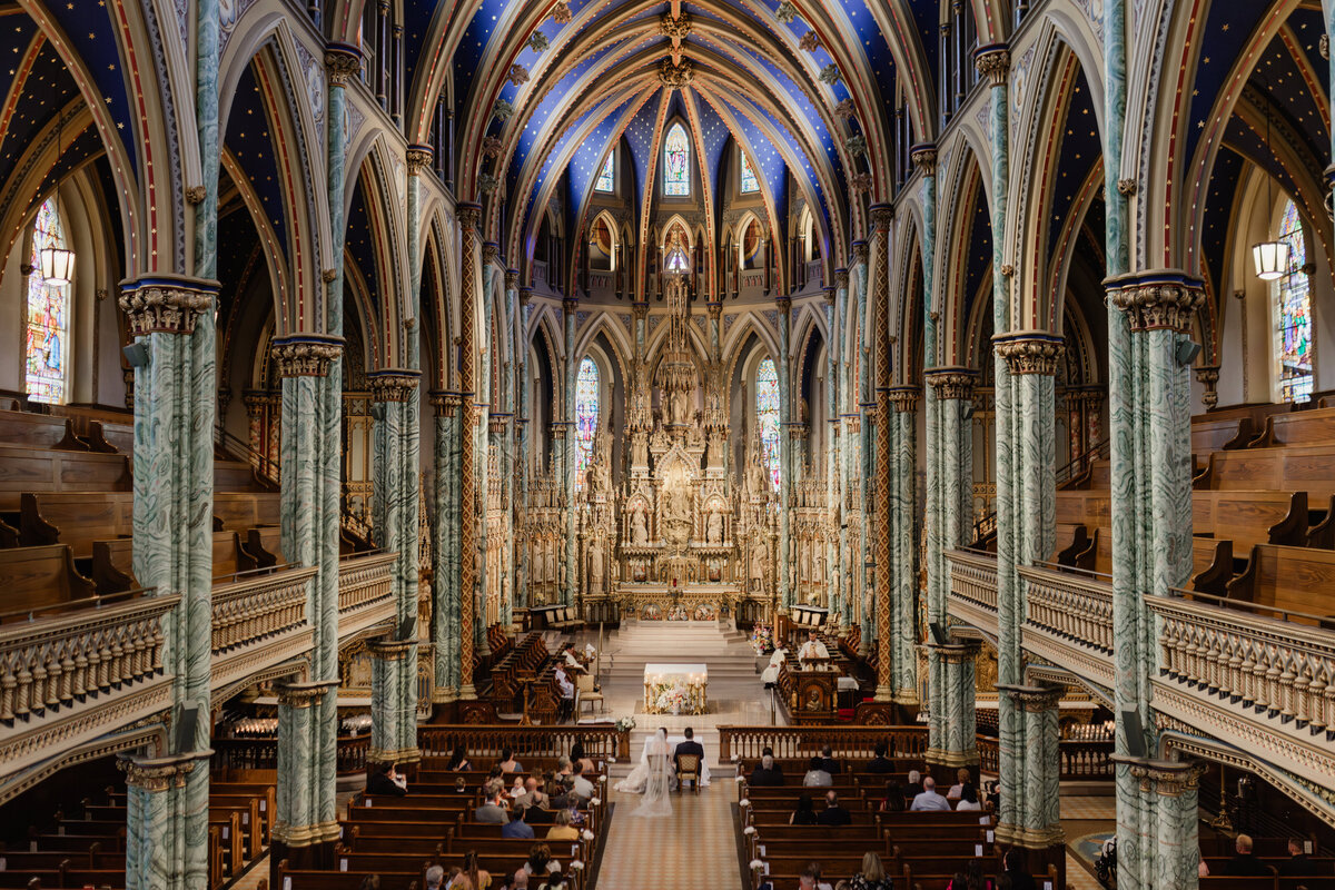 Overhead shot of the whole wedding ceremony at Notre Dame Basilica