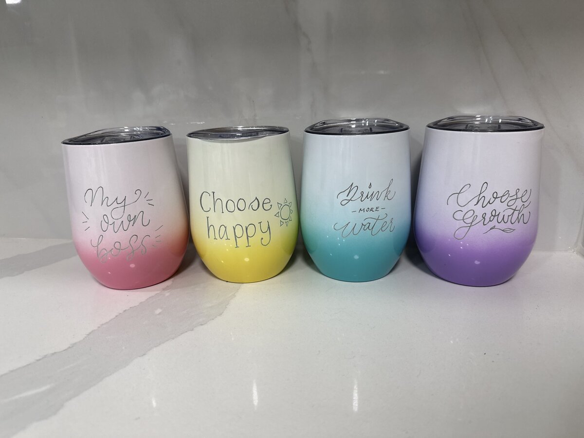 Bottle engraving on tumblers perfect for PR events and influencer events by Toronto engraver Jenny Zhang
