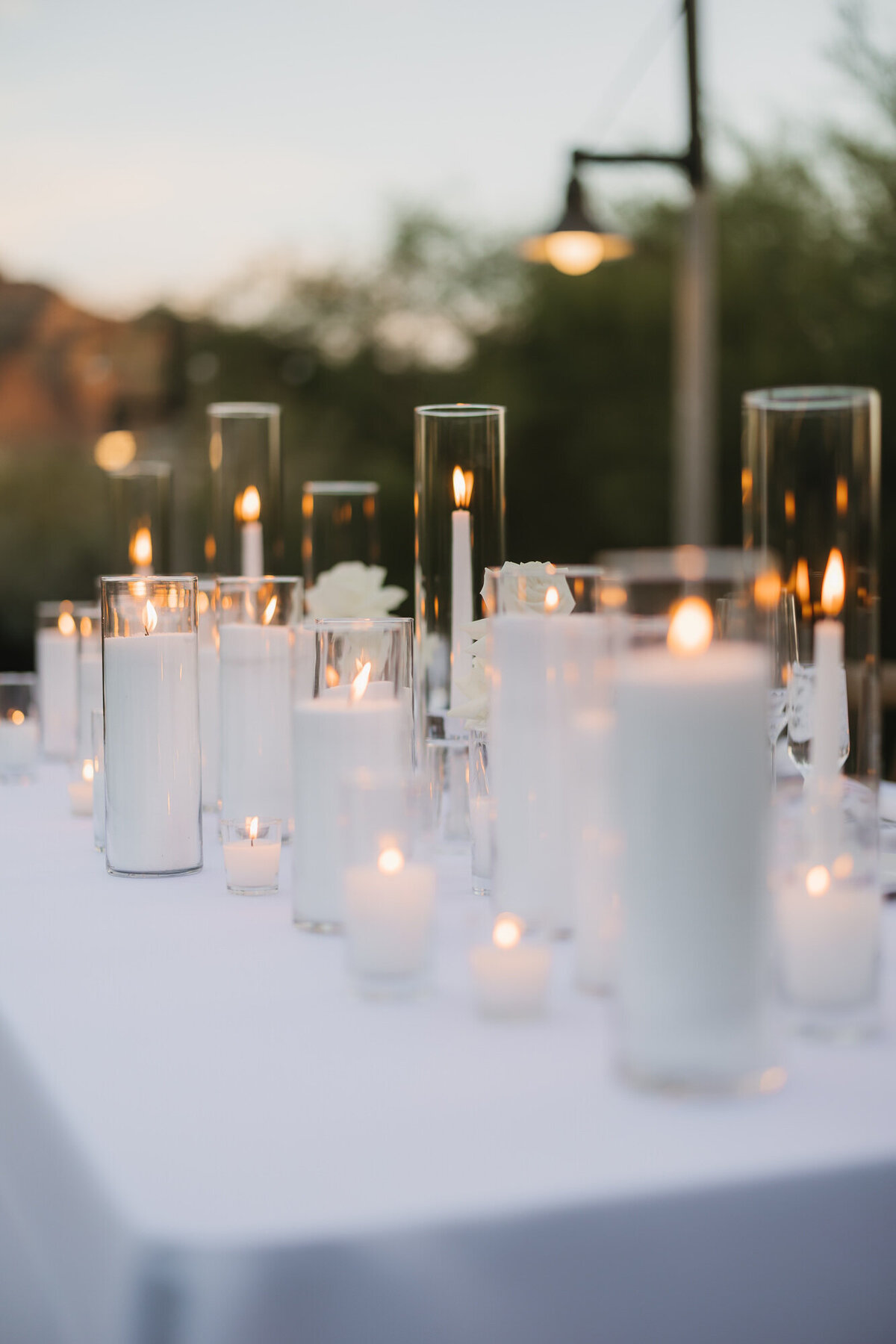 Candles on head table at wedding in Paradise Valley, Arizona