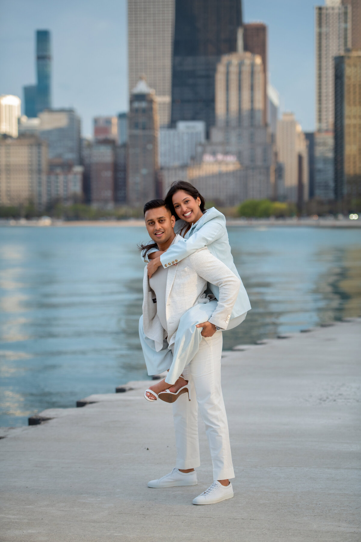 Engagement photoshoot in North avenue beach with Indian couple in Chicago