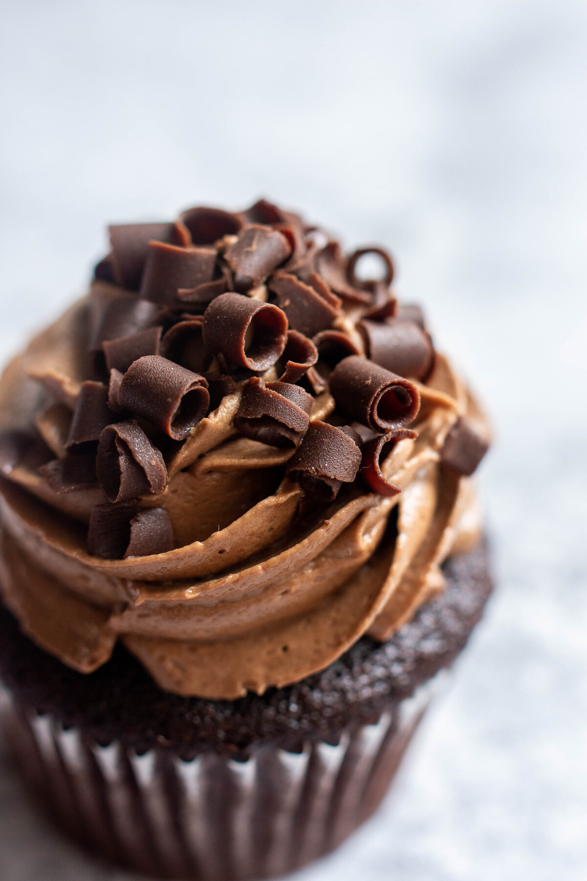 Closeup image of a chocolate cupcake