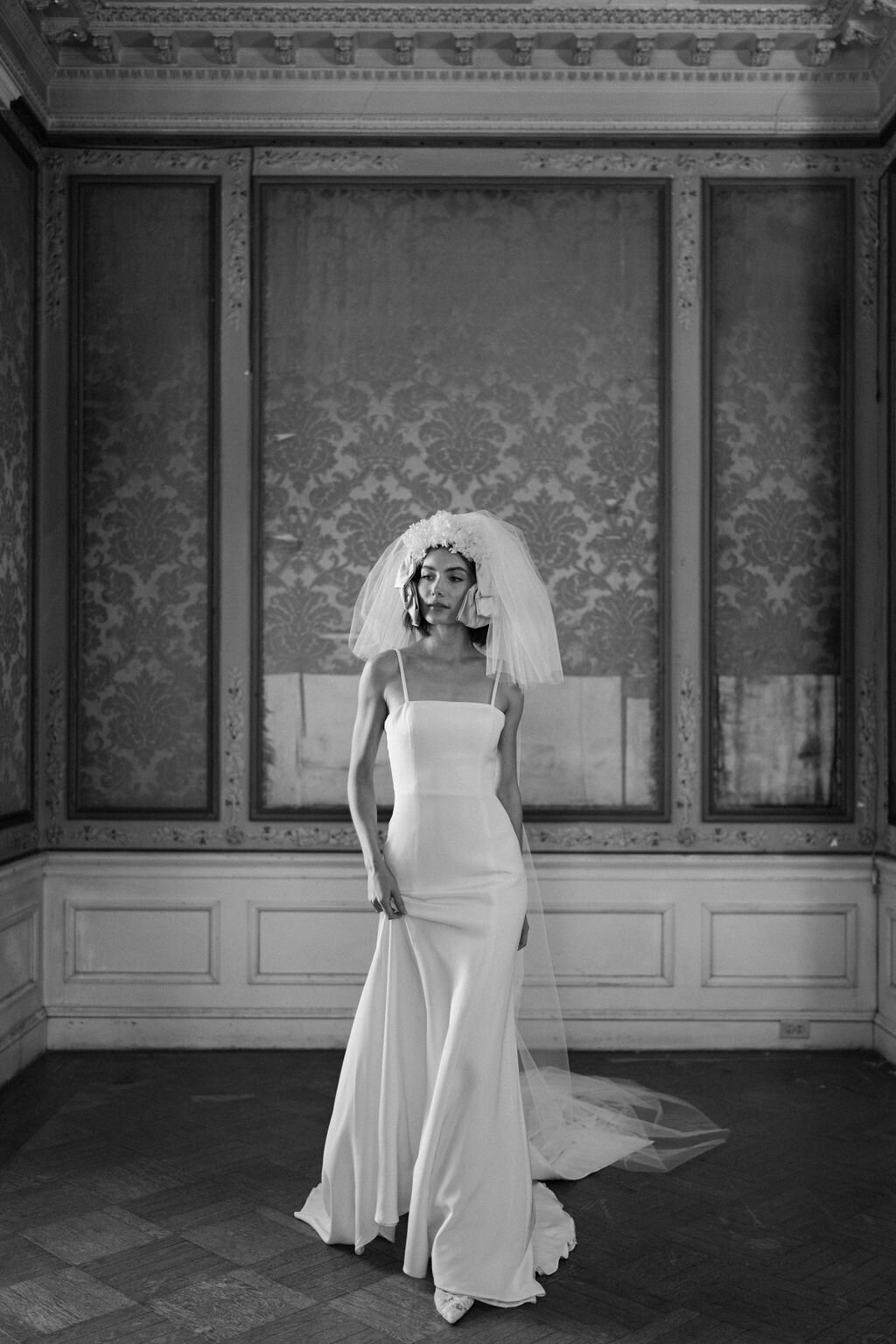 bride walking in wedding dress