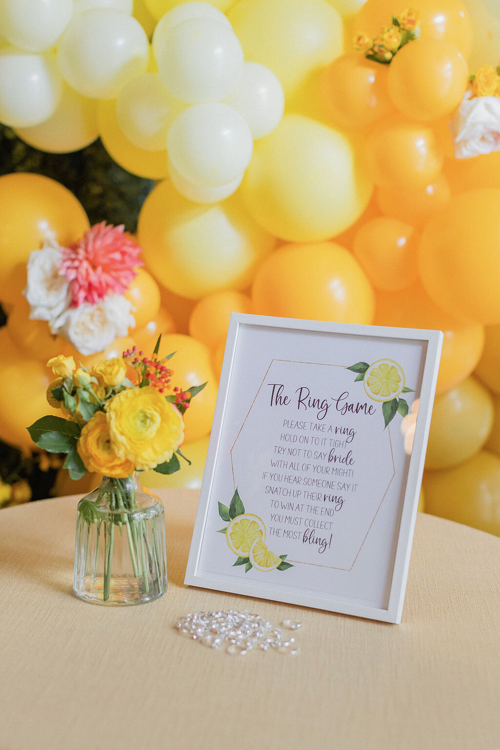 bud vase, bridal shower games, yellow 