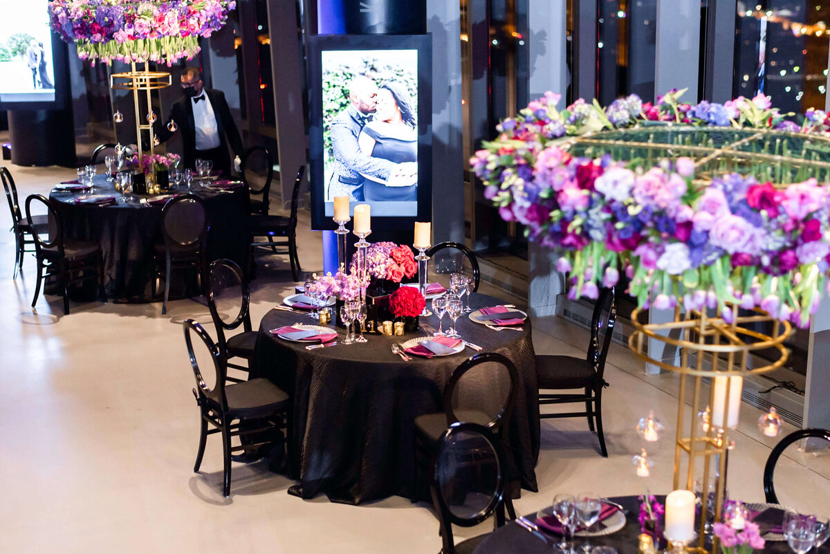 purple and black wedding table