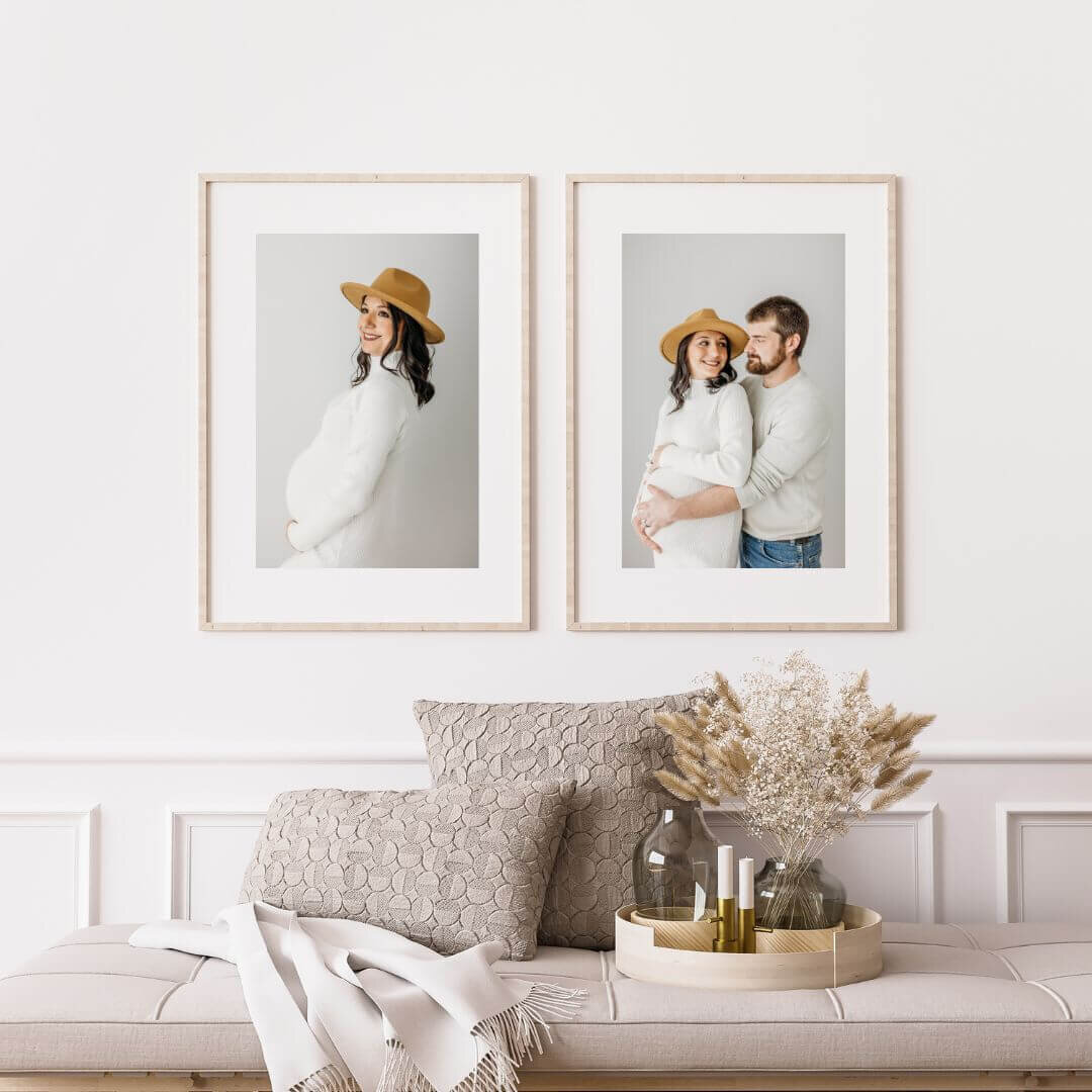 Artwork mockup of maternity portraits in a client's home