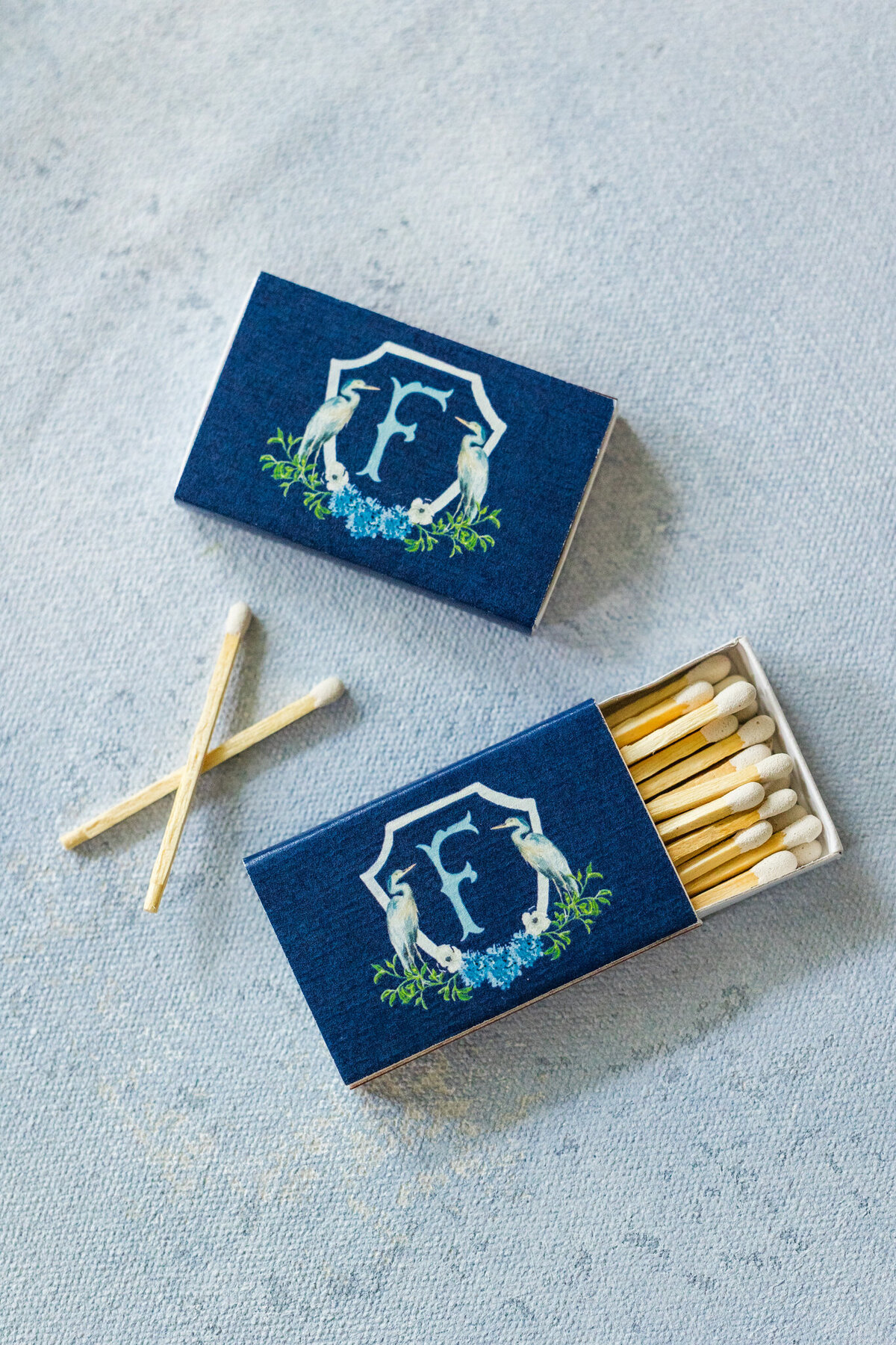 hand painted wedding crests printed on matchboxes for a wedding