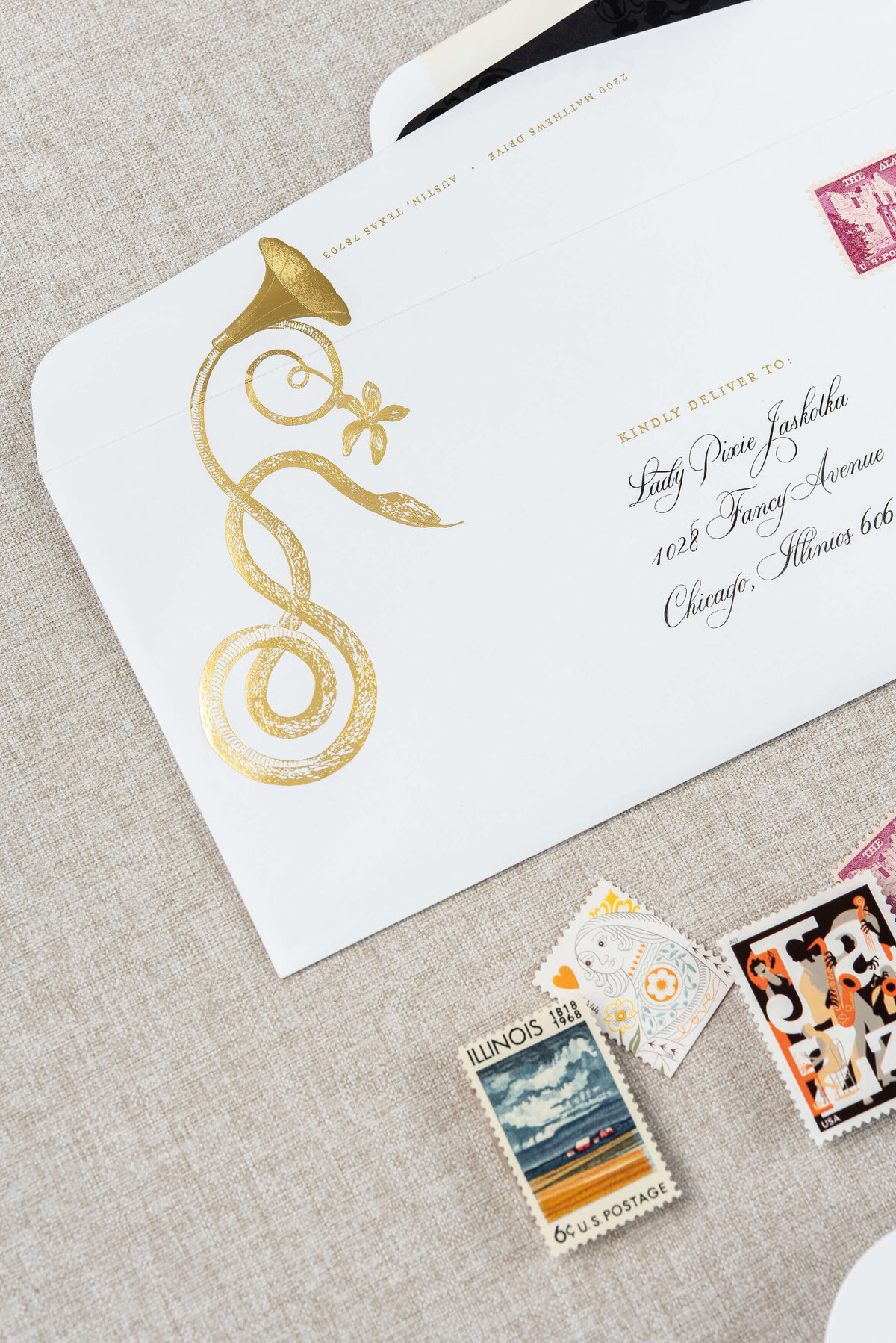 gold-foil-snakeskin-wedding-invitations-Chicago-Athletic-Association-Fig-2-Design