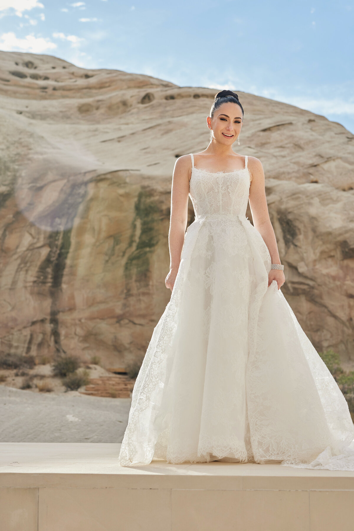 Bridal portrait on rock formations at Amangiri Utah