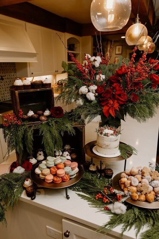 Dessert Table florals for a Christmas party