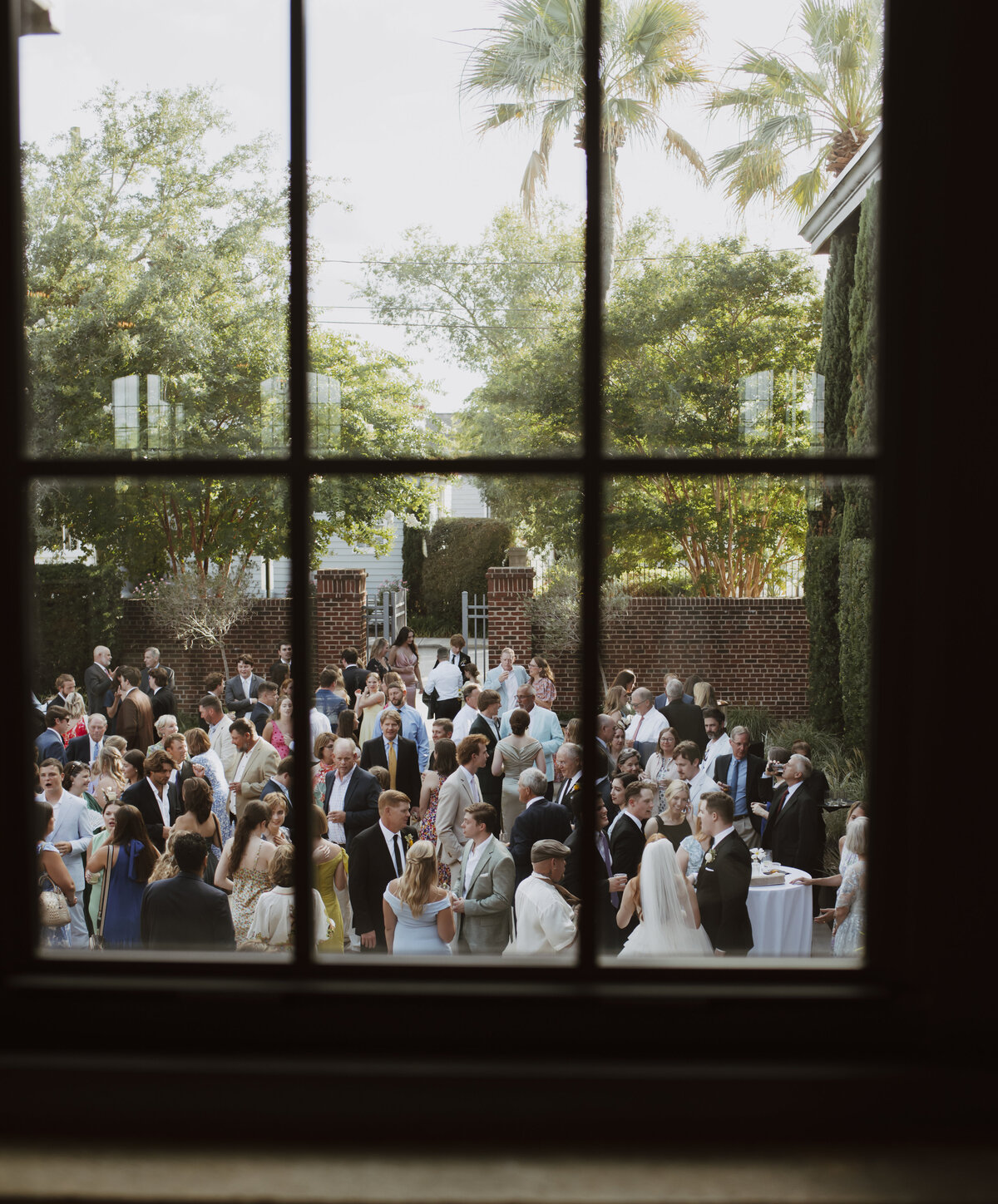 overlooking cocktail hour in the courtyard