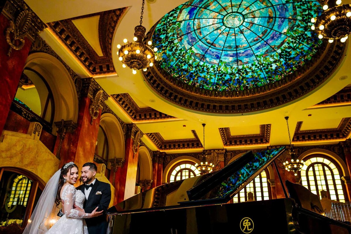 bride and groom at dome bar in paso del norte hotel In el paso texas