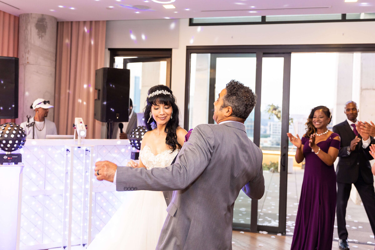 Bride and groom dsncing at wedding reception at The Aertson hotel, Nashville