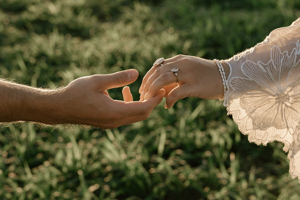 bride and groom hands on Oahu