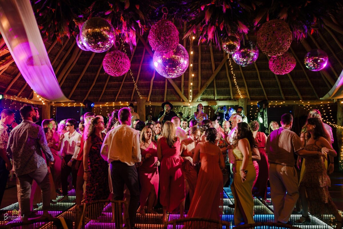 wedding reception with a disco ball