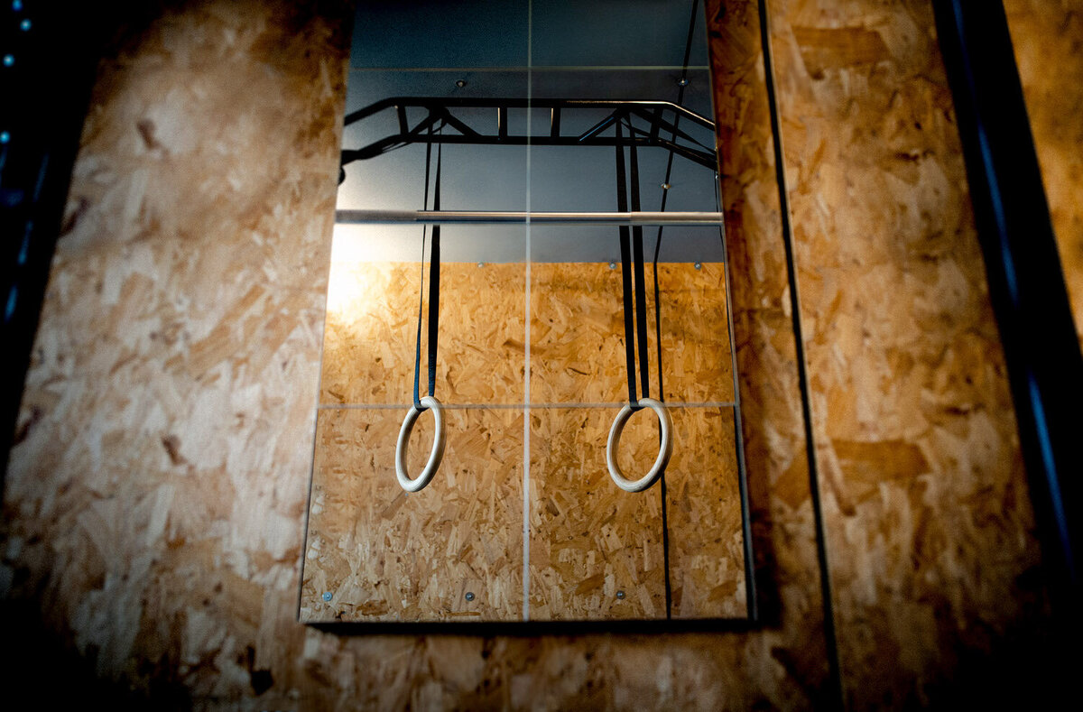 picture of gym rings through a mirror