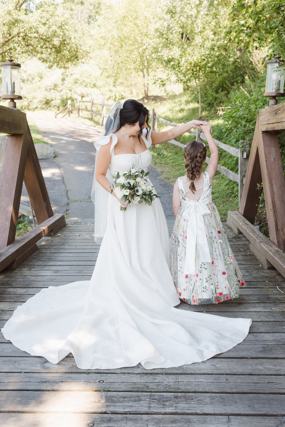 bride and flower girl portrait