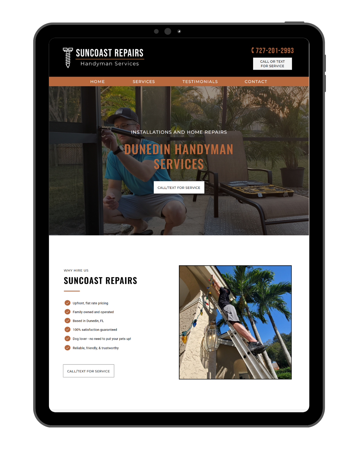 Handyman website built on Showit - masculine, black, orange, clean