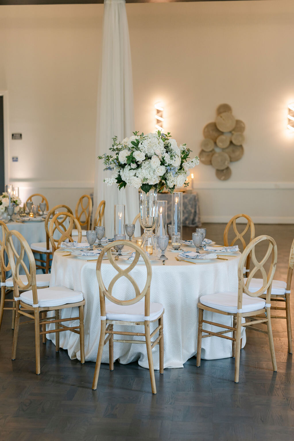 tall arrangement, hourglass, centerpiece, country club
