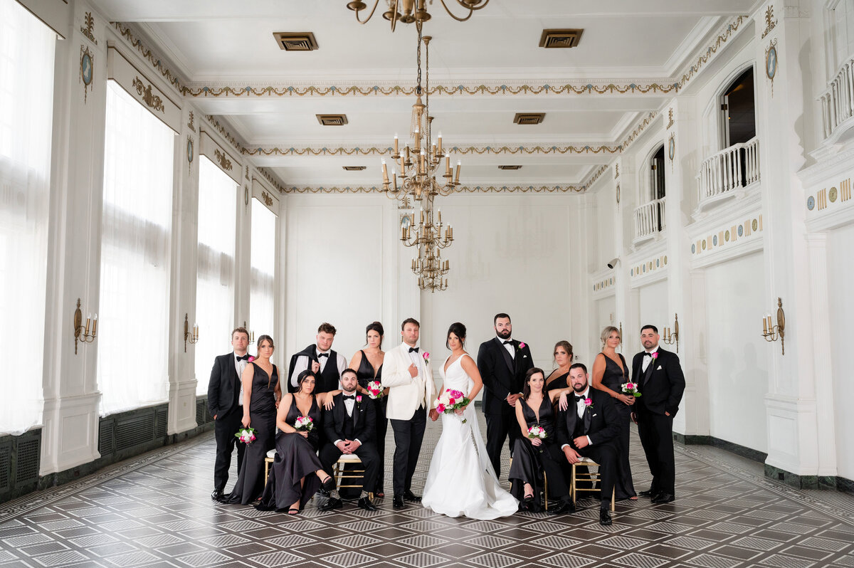 wedding party photo in the washington room at george washington hotel