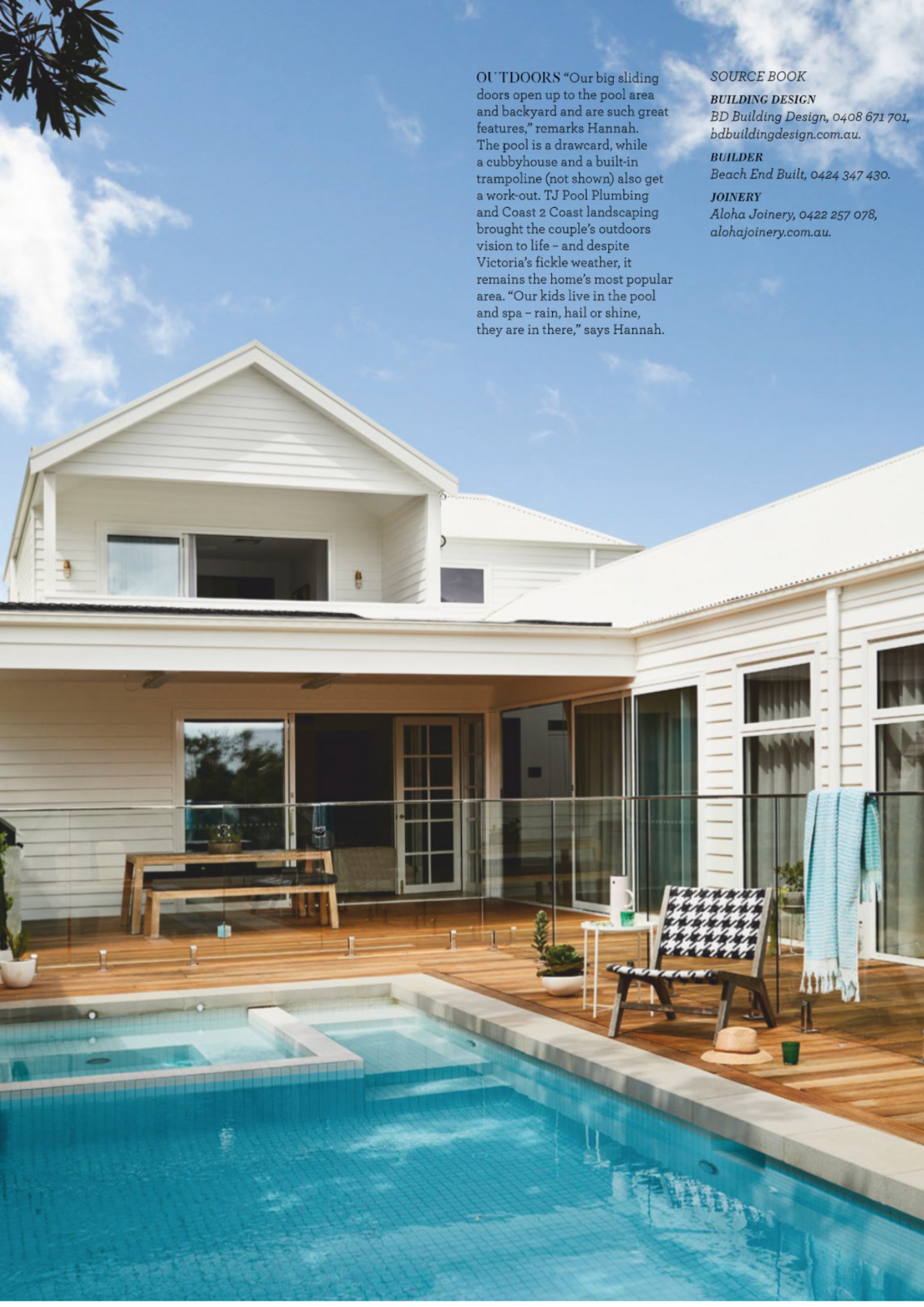 Poolside outdoor living project featured in home design publication
