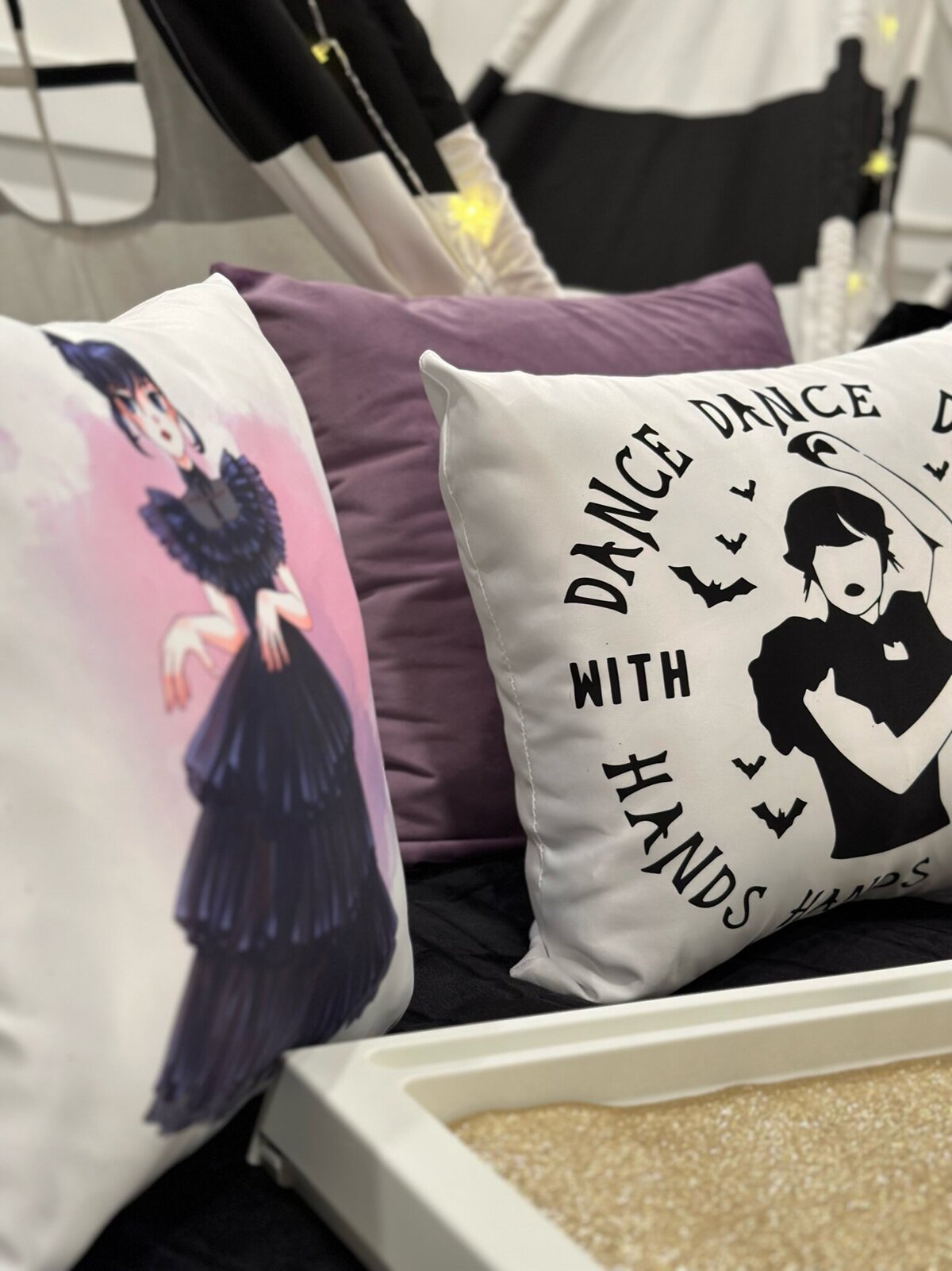 wednesday addams themed pillows