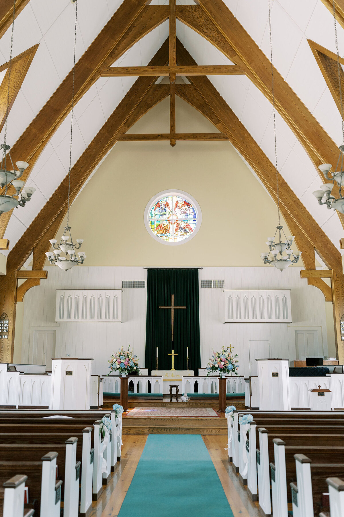 a church sanctuary decorated or a wedding