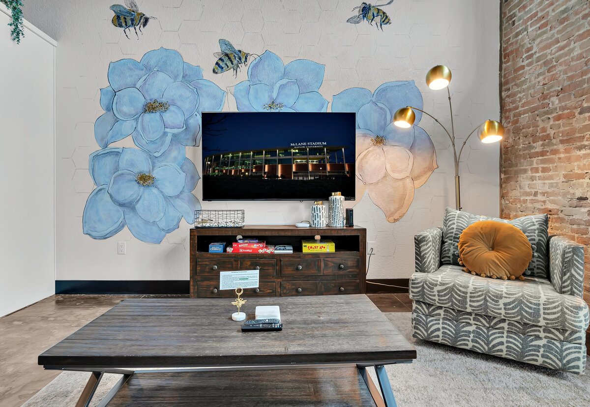 Catch your favorite shows on the Smart TV in this one-bedroom, one-bathroom vintage condo that sleeps 4 in the historic Behrens building in the heart of the Magnolia Silo District in downtown Waco, TX.